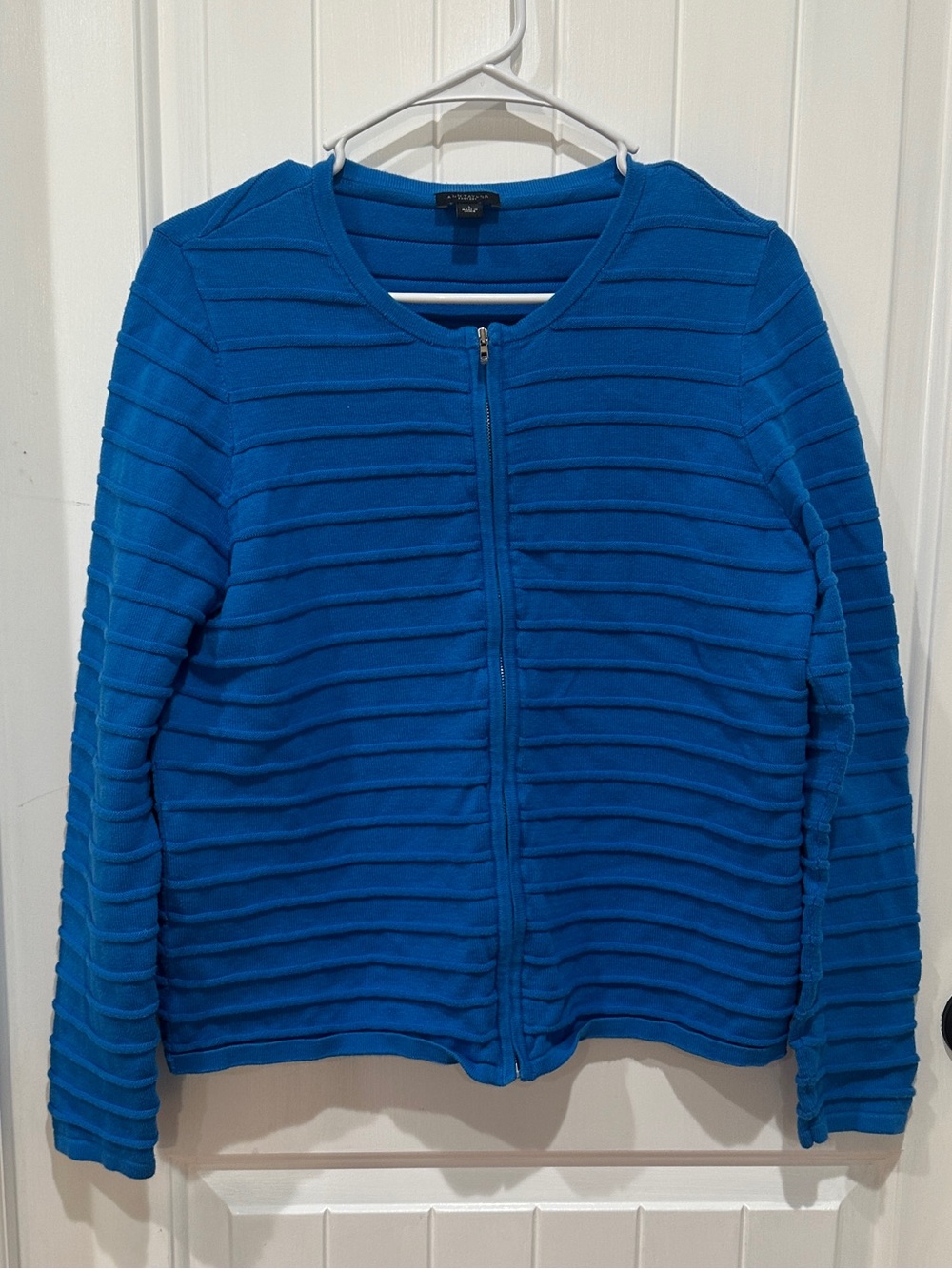 Ann Taylor Bright Blue Ribbed Zip Cardigan